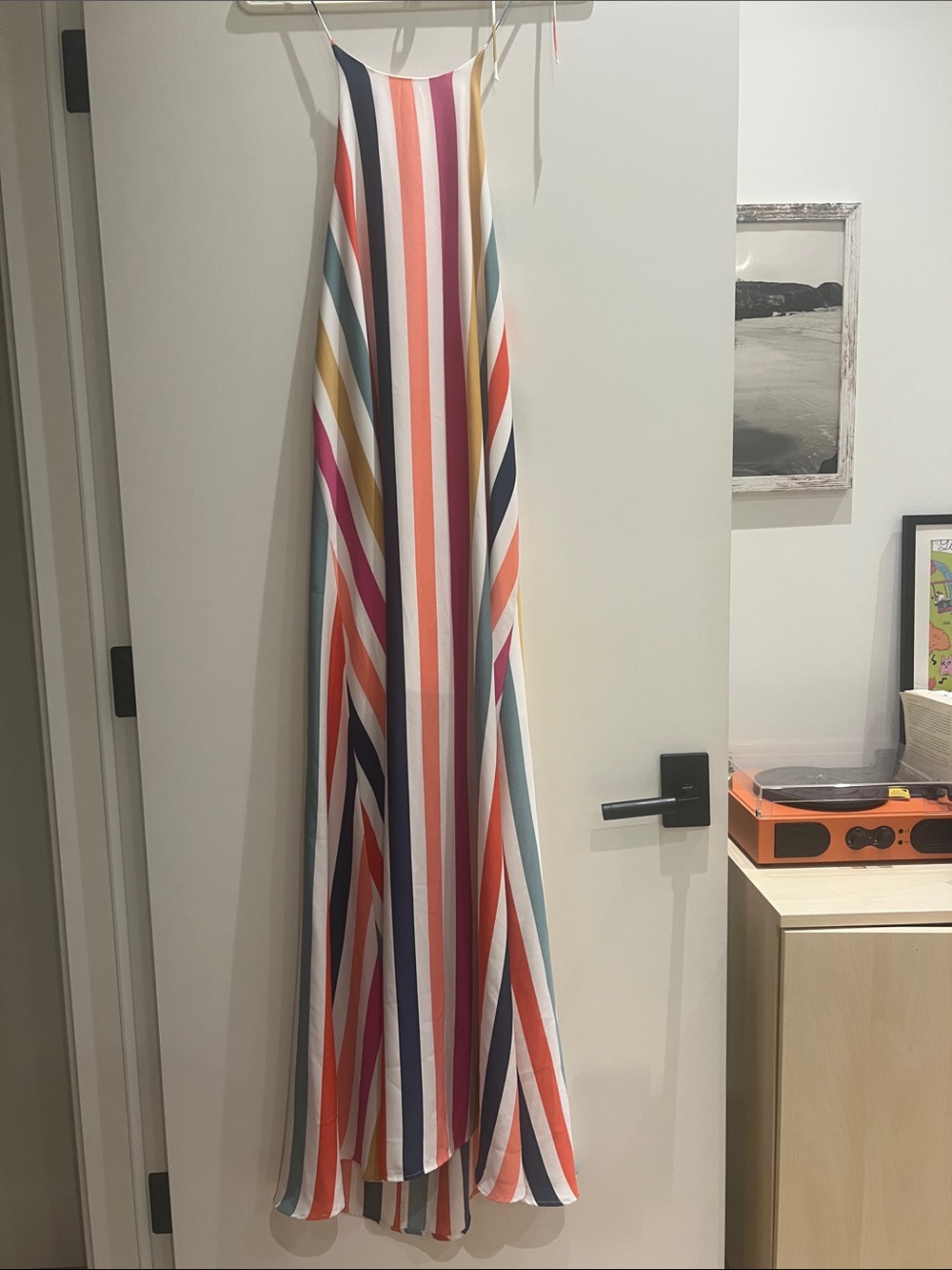 Vici White and Coral striped halter Dress size medium